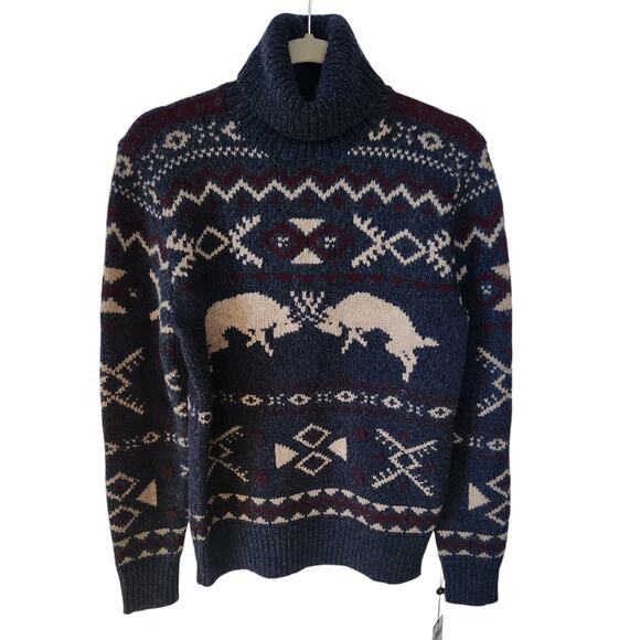 Polo Ralph Lauren Mens Wool Cashmere Deer Patterned Turtleneck Sweater Small NWT - Picture 2 of 6